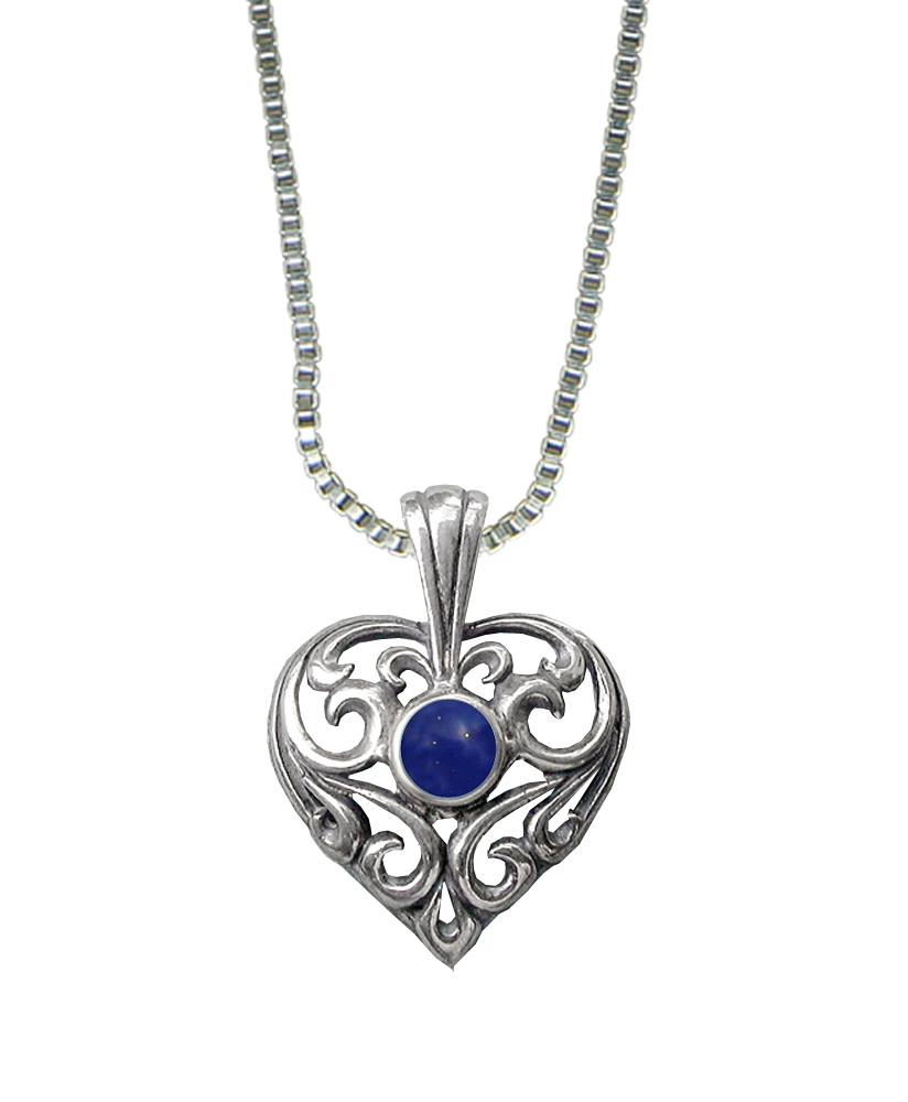 Sterling Silver Exceptional Filigree Heart Pendant With Lapis Lazuli